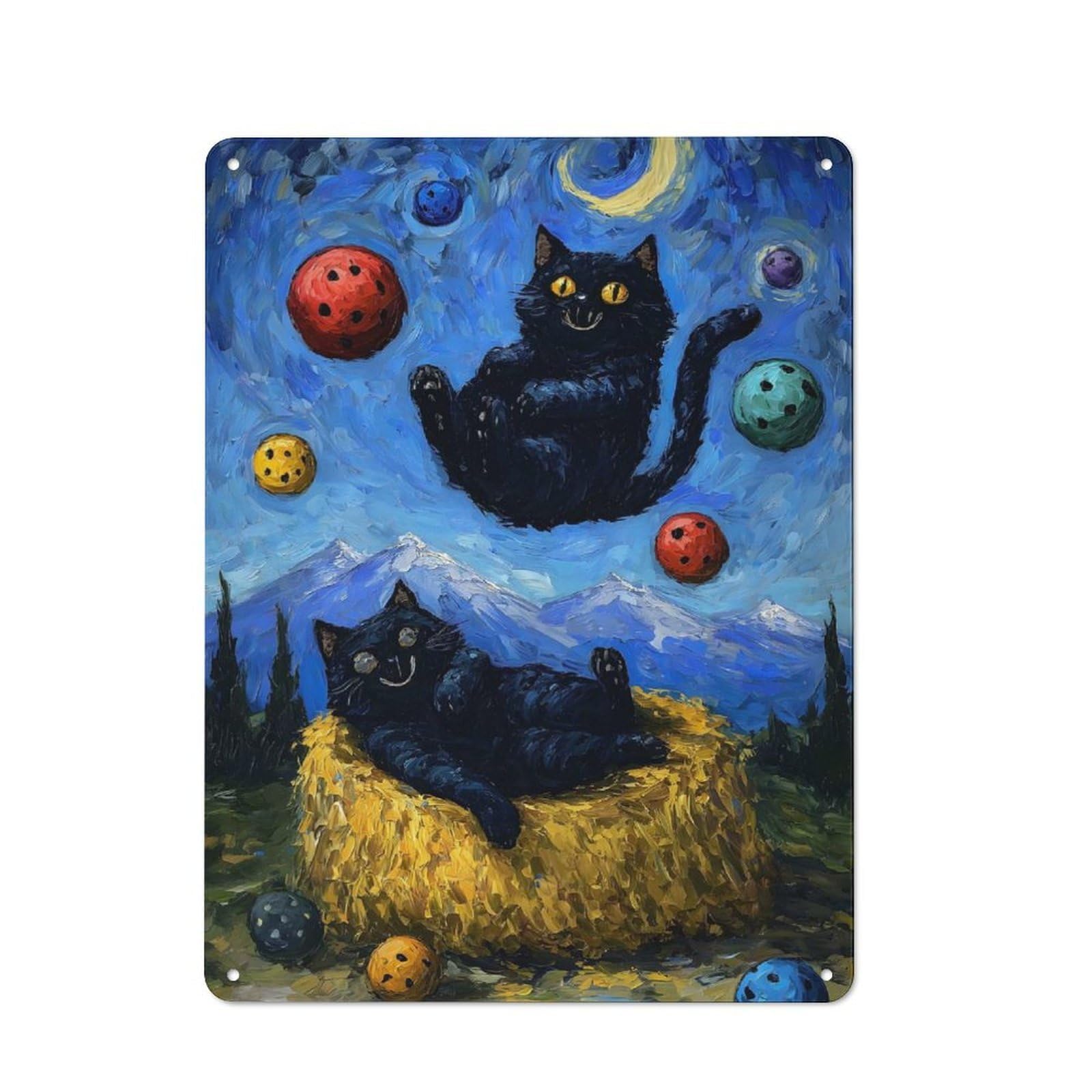 Junmoney Cats In A Starry Night Parody Retro Metal Wall Decor 40X30cm, Decorative Tin Plaque For Pub, Home Bar, Shed Or Man Cave
