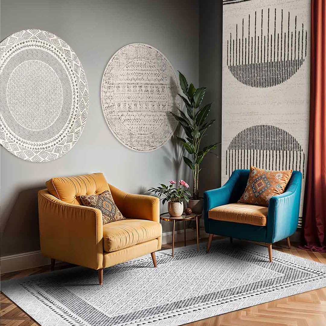 Livabliss Atlanta Boho 120x170 cm - Wohnzimmer, Schlafzimmer, Esszimmer, geometrisches Muster, Skandi Stil in Orange, Blau, Beige