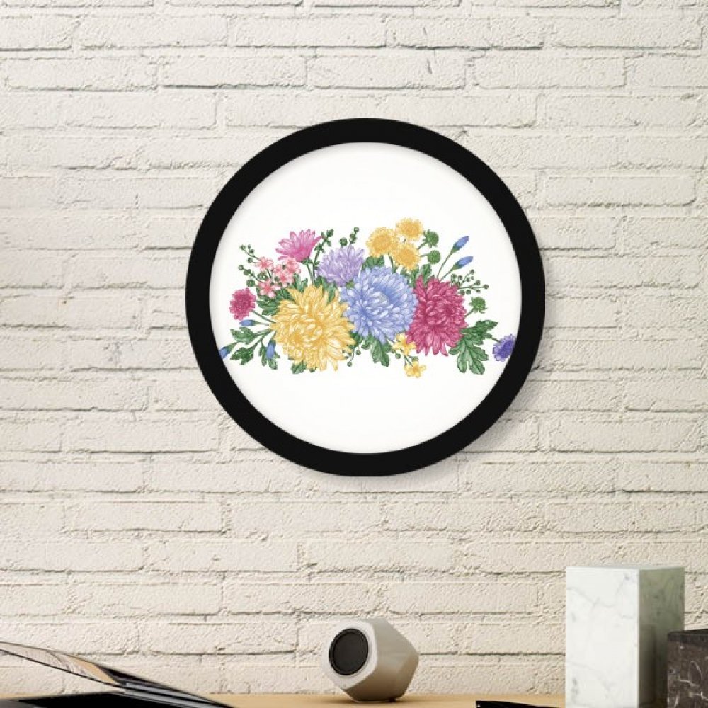 Peinture de fleur en cadre rond en bois, idée cadeau déco