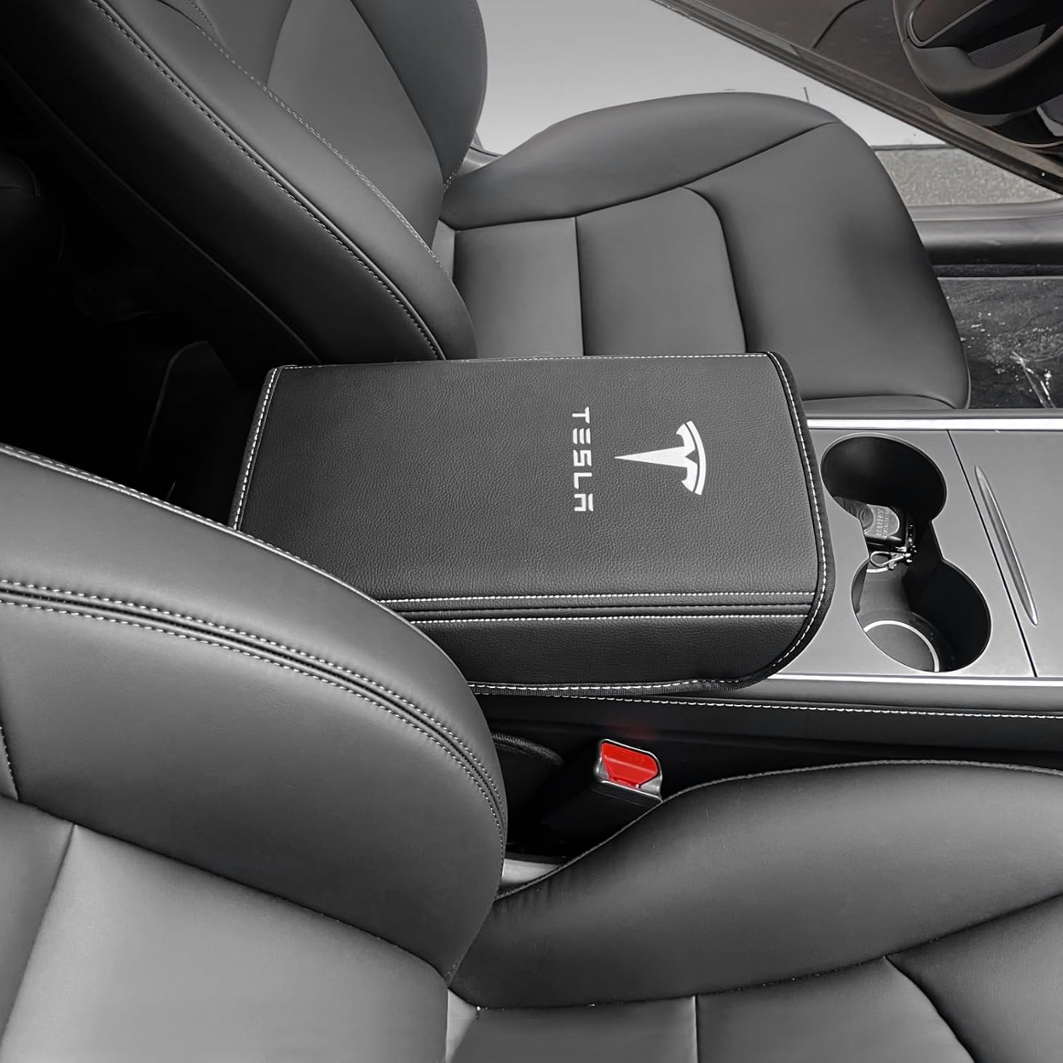 Car Armrest Cover for Tesla Model 3 Y PU Leather Center Console Protector Pad Automobile Waterproof Box Mat 2017-2022 2023 2024 Interior Decor Accessories
