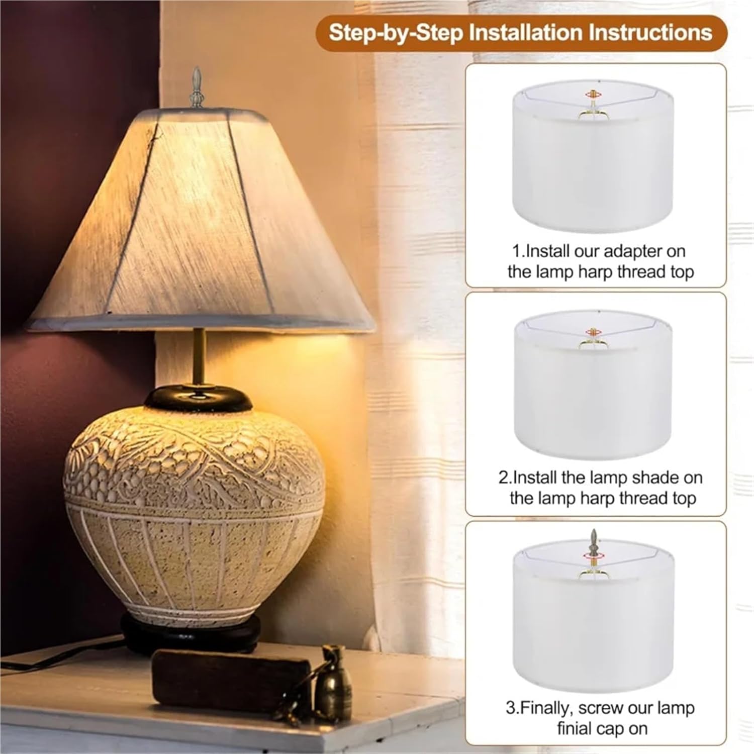 Versatile 2pcs 25mm Lamp Shade Finial Caps Knob Threaded Base Solid Decoration