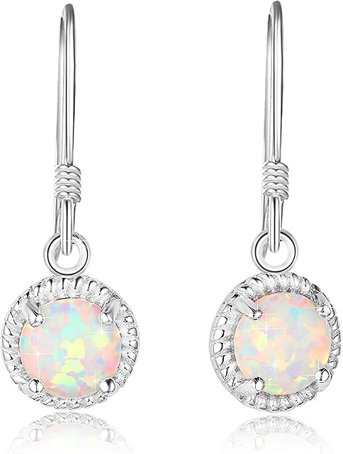 KristLand Moonlight Collection 925 Silver Drop Earrings Prong Created White Opal Hook Earrings 9MM Pendant for Women Girlfriend Wife Daughter Gift Box