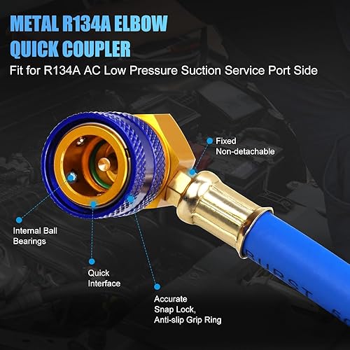 Miniatura 5 de JIFETOR Manguera de carga de CA con manómetro, kit de recarga de refrigerante R134A para automóvil, aire acondicionado automático, manguera de carga