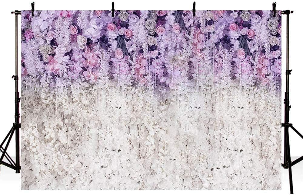 MEHOFOND 8x6ft Lavender White Flower Background Bride Shower Lavender Photography Background Mother's Day Party Decoration Baby Shower Birthday Banner