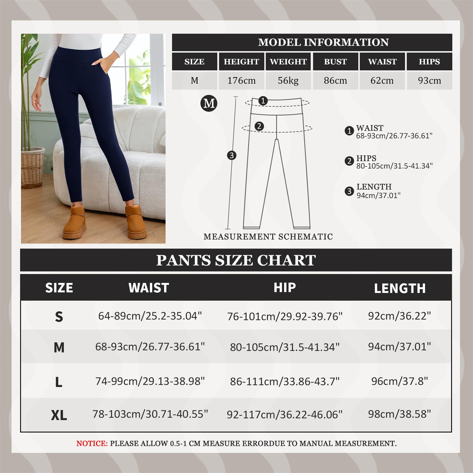 EDOTON Leggings da Donna a Vita Alta Caldi Pantaloni Invernali con Tasche Fodera in Pile per Sport e Yoga