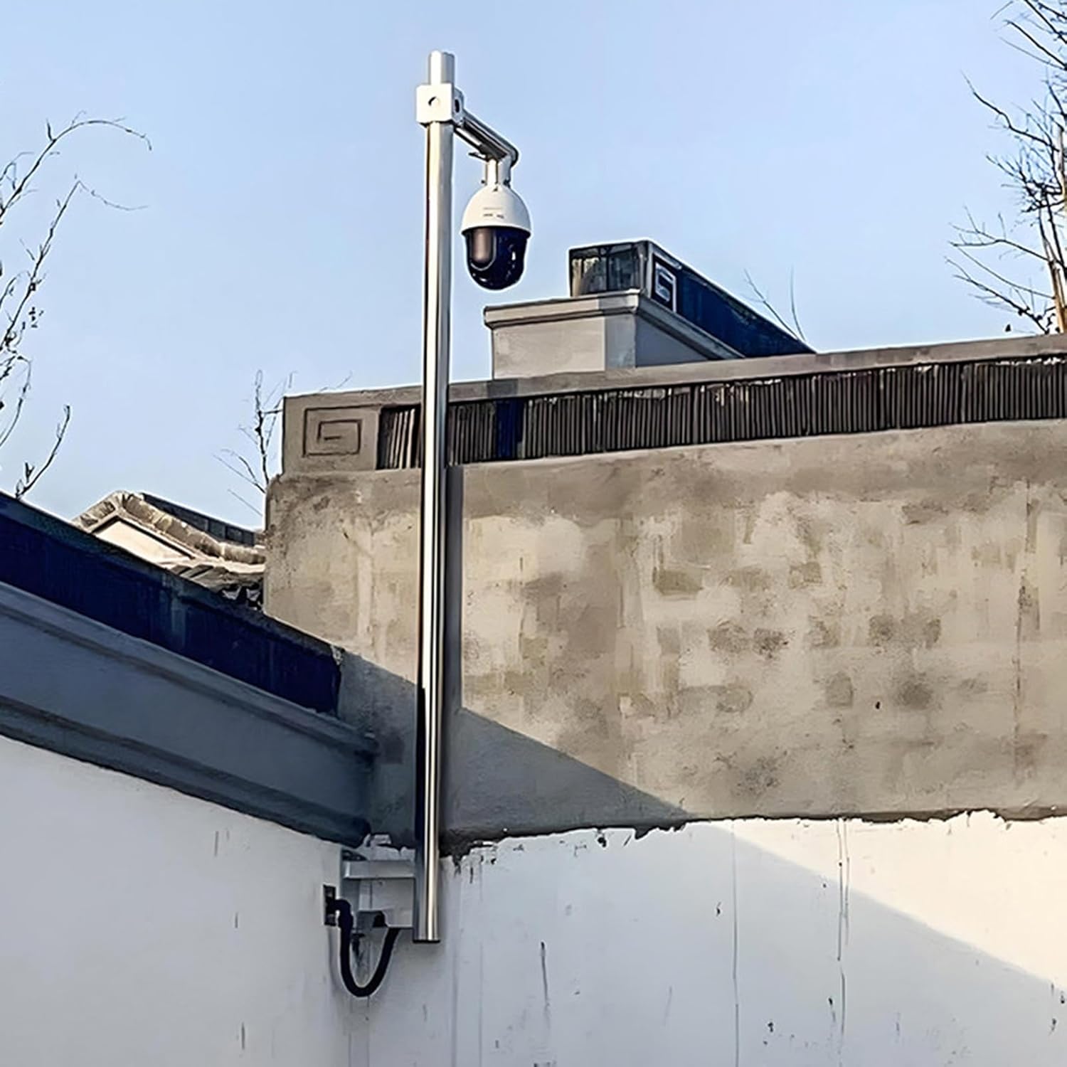 Heavy Duty Stainless Steel Security Camera Pole - Wall Mount Bracket for Indoor/Outdoor Surveillance - Durable Metal Housing, 1.0m (3.3ft) Style C Mounting Solution