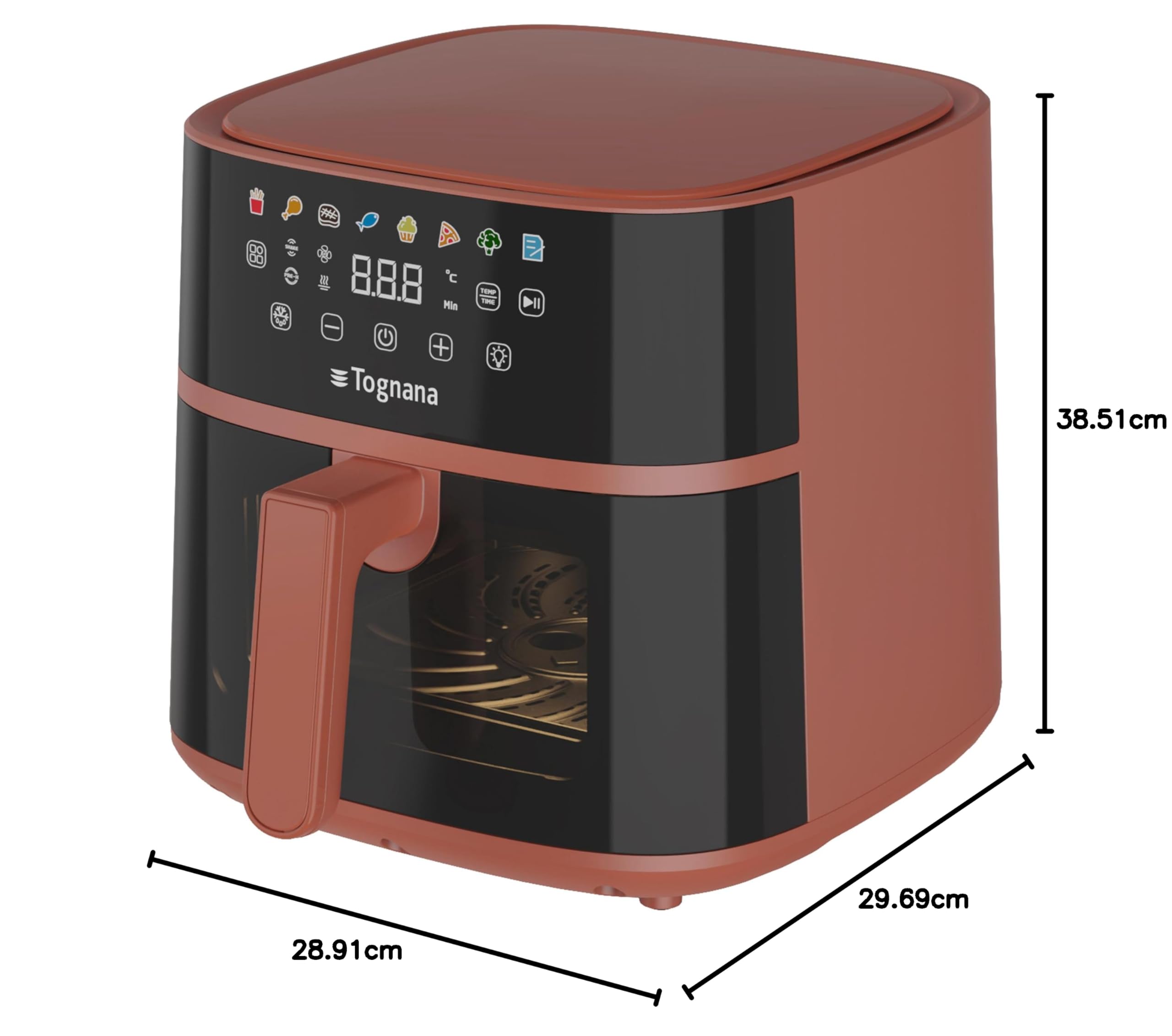 Tognana Iridea Luftfritteuse 6L, Doppelwiderstand, Digitalanzeige, Timer, 80-200°C, Fenster, 1700W, Apfelrot