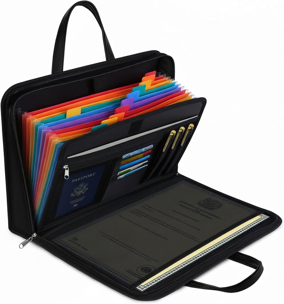 Estate Planning Fireproof Document Organizer Box, 13 Pockets | 2200°F Fire Resistant | Fits A4 & Letter | Box-Bottom Accordion | Dual Zipper Privacy Lock | Grab And Go Handle