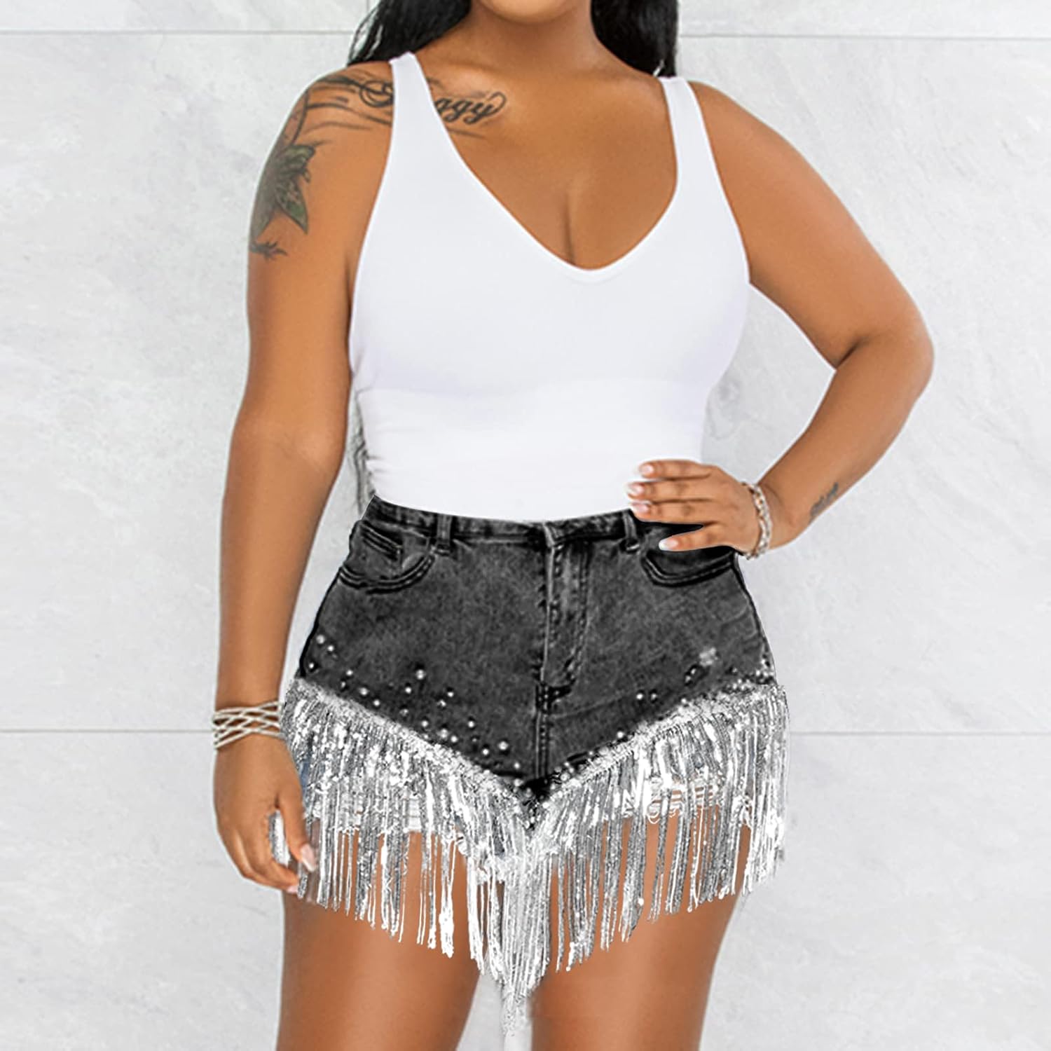 CYLADY Women High Waisted Denim Shorts Ripped Jeans Frayed Raw Hem Tassels Jean Shorts - Image 6