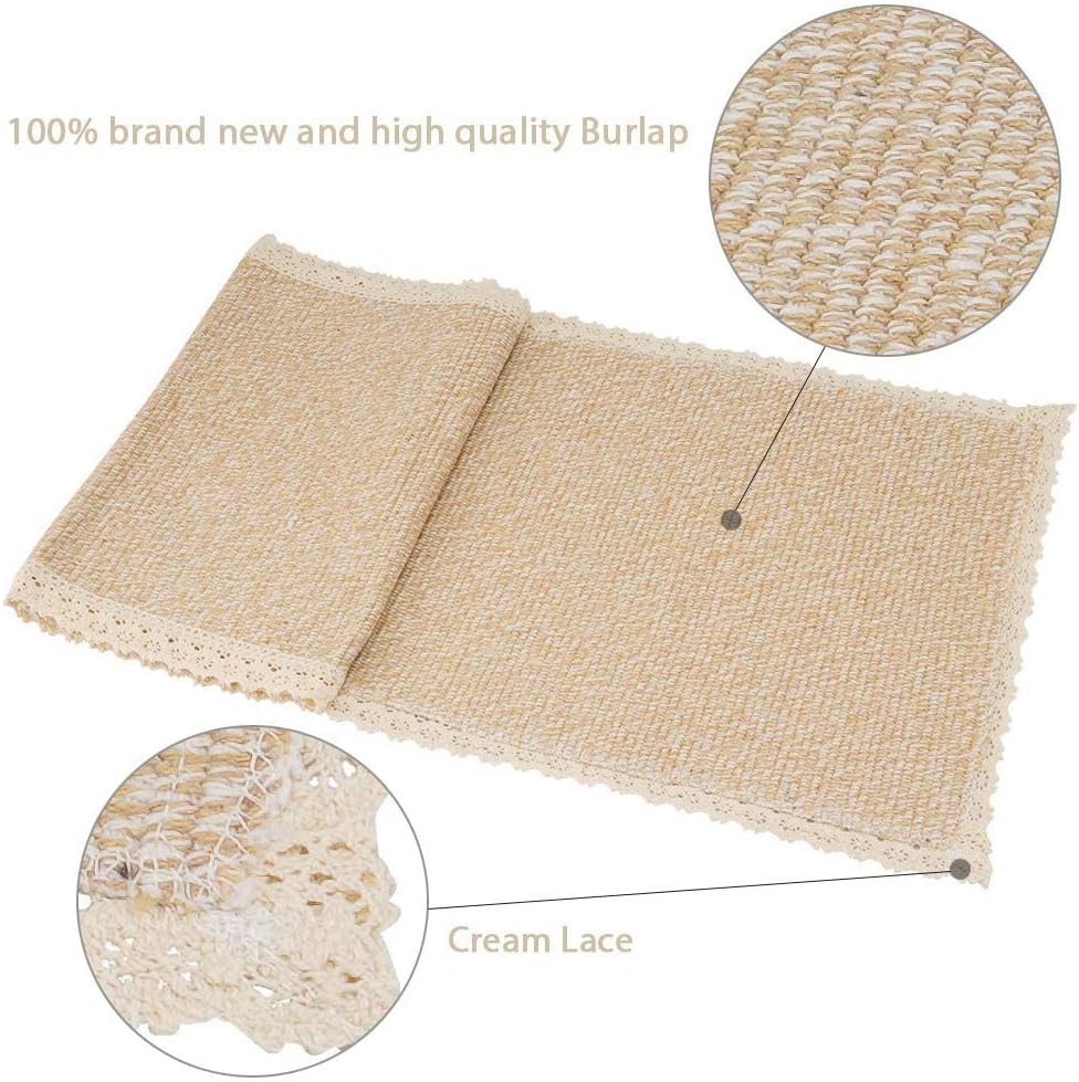 Mtoye Burlap Cream Lace Table Runners Table Runner, Fashion Contracted Tea Table Cover Table Linen for Restaurant Kitchen Dining Wedding Party Banquet Events Farmhouse Decor (12" W x70 L) : Home & Kitchen