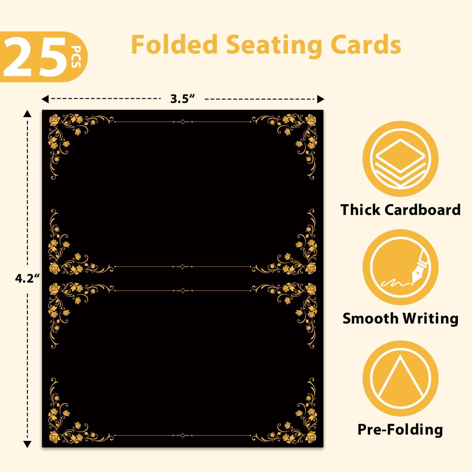 Black Place Cards, Name Cards for Table Setting, Tented Setting Cards
