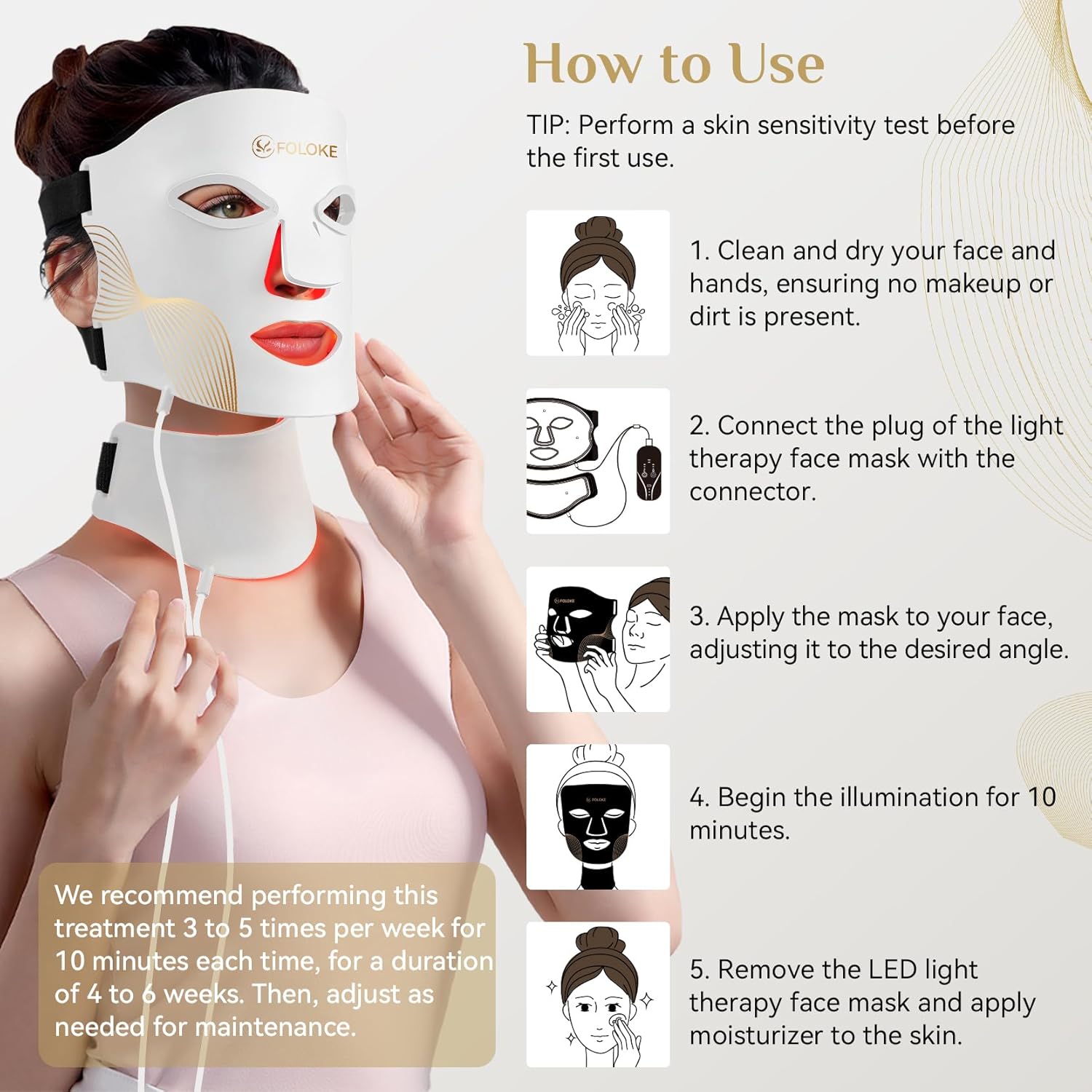 FOLOKE LED Light Therapy Mask Skin Care, 103 3-in-1 Fusion LED Beads, LEDs face mask & neck mask Infrared Red - Wavelength for Home Use, Advanced Skincare Made Easy (clear)