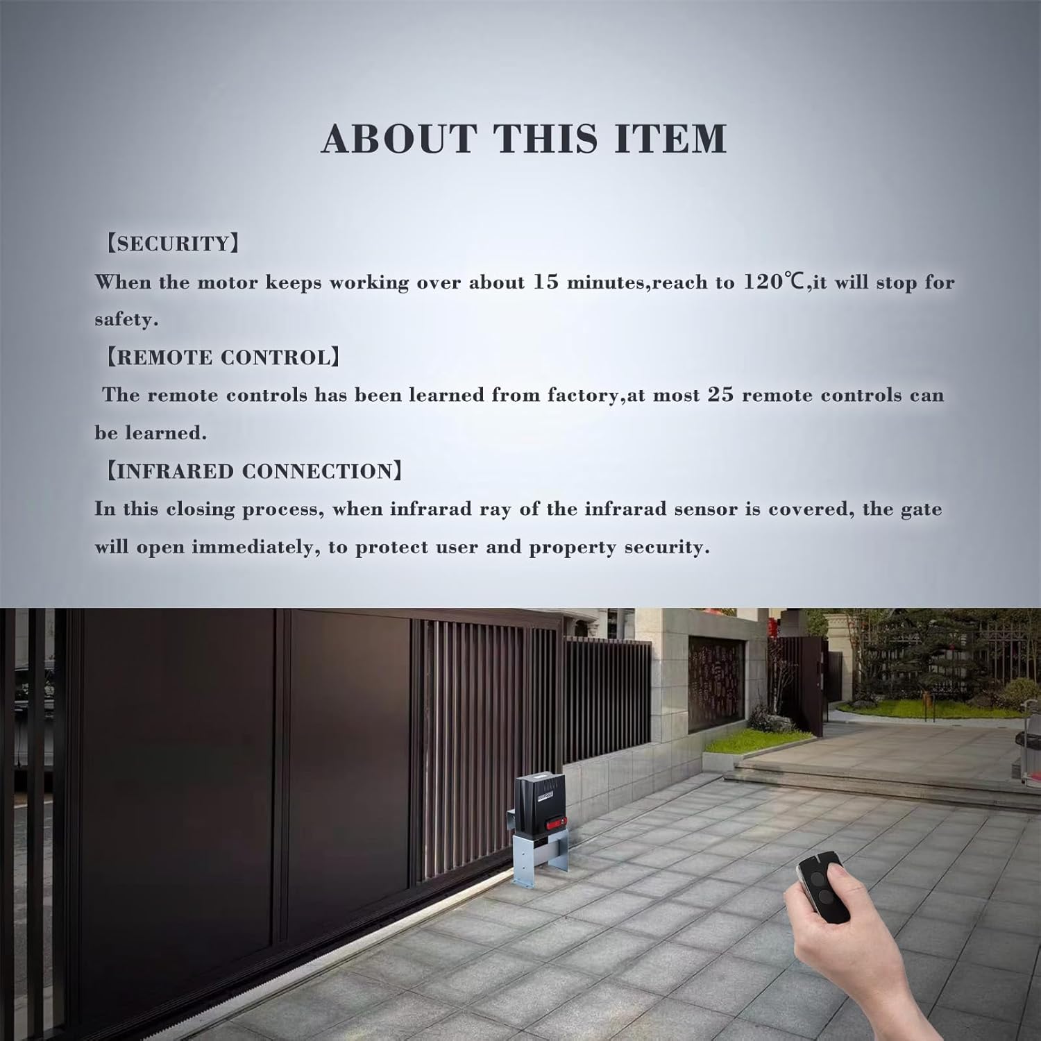 Automatic Sliding Gate Opener with Remote Control Transmitters and Infrared Photocell Sensor - Chain Driveway Security Door Operator Kit (for 1350lb & 26ft Gate, AT1350)