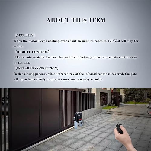 Miniatura 15 de Abridor de puerta deslizante con controles remotos y sensor de fotocélula de seguridad, motor de CA accionado por cadena para puertas de hasta 1350
