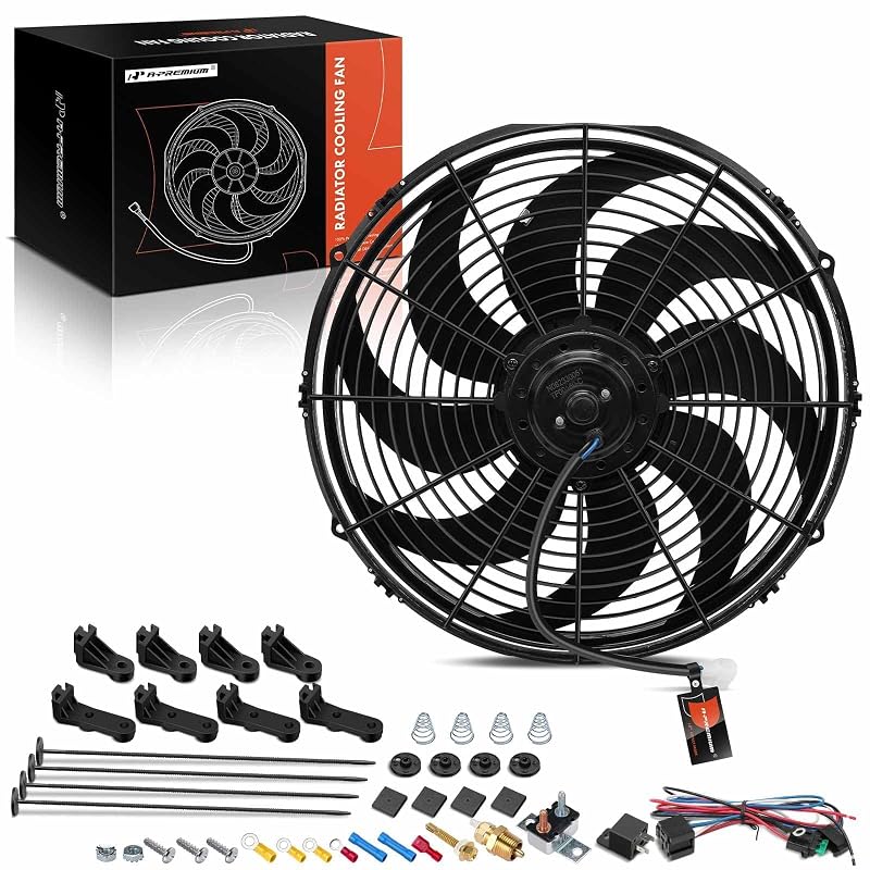 Ventoinha elétrica slim universal A-Premium 16 polegadas para arrefecimento – Kit com termostato