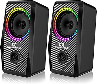 MAMBASNAKE PC Computer Speakers, Wired Mini RGB Gaming Speaker for PC 2.0 USB Powered 3.5 mm AUX, 6 RGB LED Backlit Modes Light Up, Multimedia Stereo Speaker for Desktop Laptop Phone Monitor, 10W