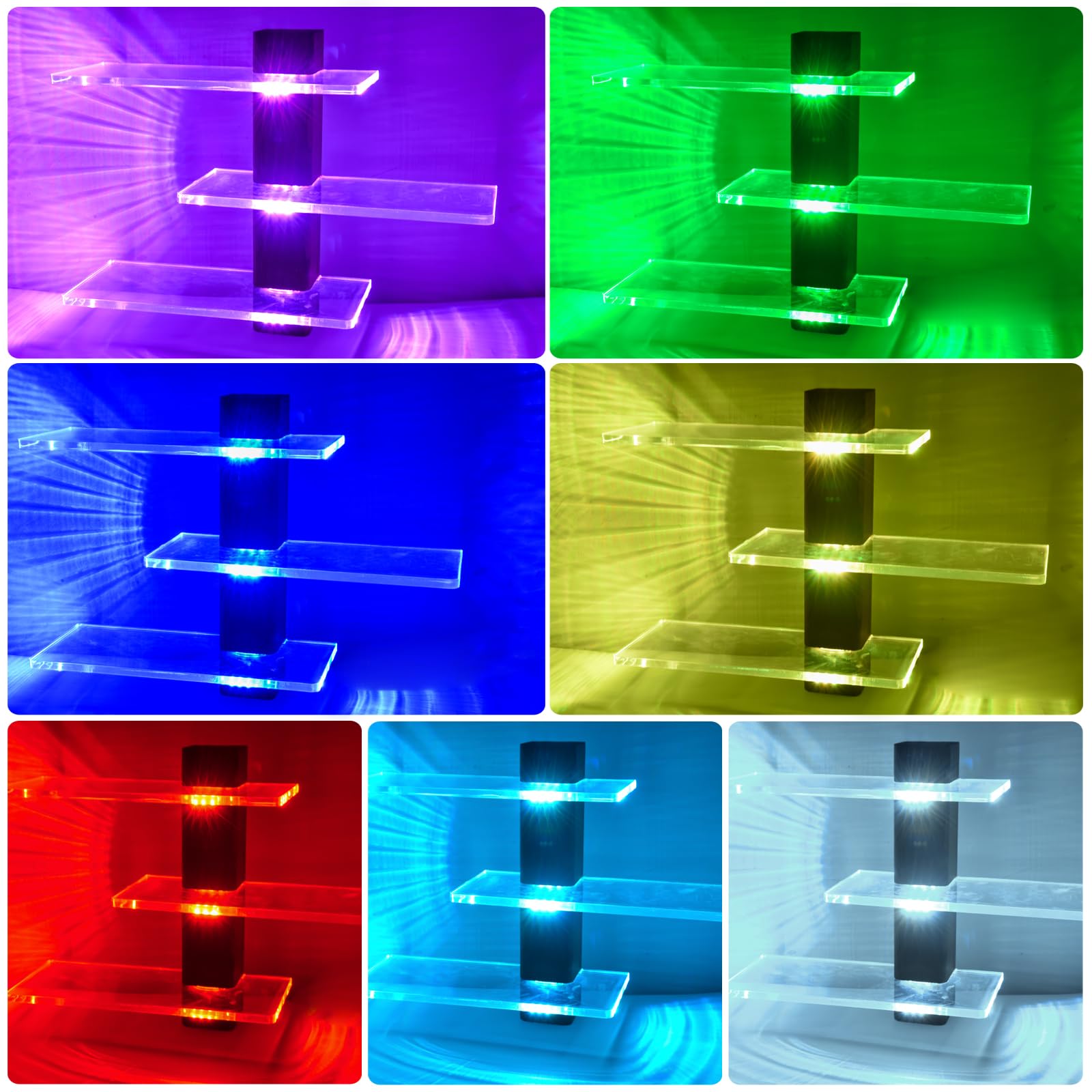 3-stöckiges Acryl-Wandregal mit RGB-Lichtern, LED-Vitrine für Sammlerstücke, Puppen, Bausteine, Parfums, kleine Pflanzen