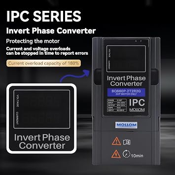 Mollom 11KW 220V Single to 3 Phase Invert Phase Converter-15HP 45A Input/Output IPC for 3PH Motor