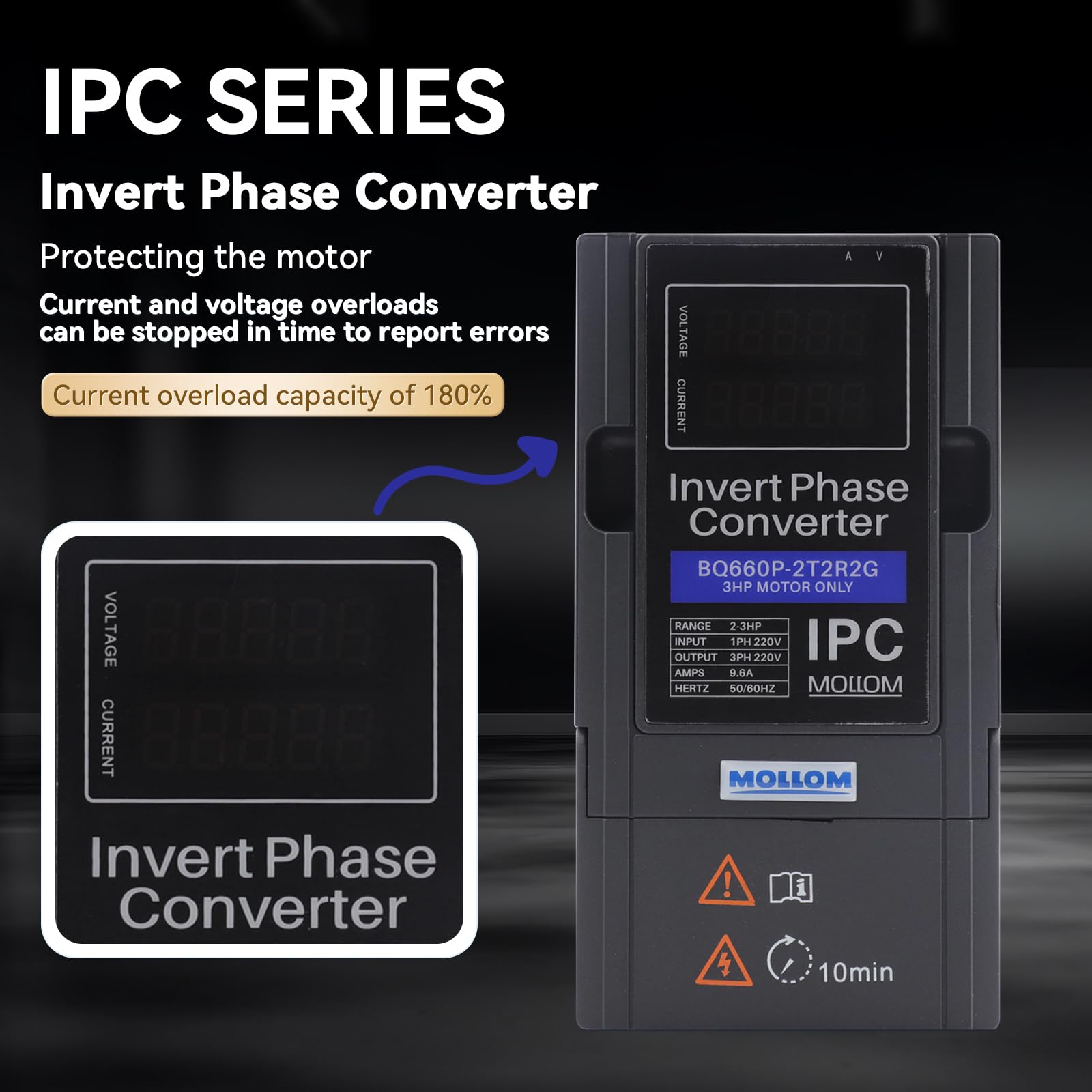 Mollom 5,5kW 220V Convertisseur monophasé vers triphasé IPC