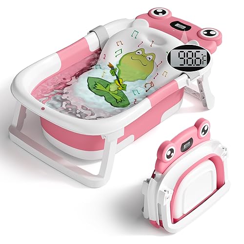 Miniatura 13 de Bañera para bebé, bañera plegable para recién nacidos de 0 a 24 meses con red de baño suave, bañera portátil de viaje para recién nacidos con pies