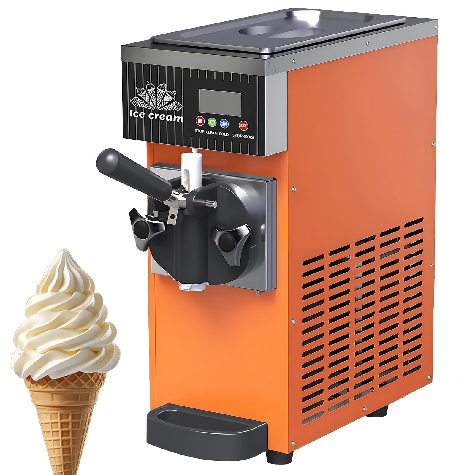 Commercial Soft Serve Ice Cream Machine, Single Flavor Soft Serve Ice Cream Maker, 3.5L Hopper, 4.5-8kg/H Yield, with LED Panel Auto Clean Pre-Cooling for Restaurant Snack Bar Orange