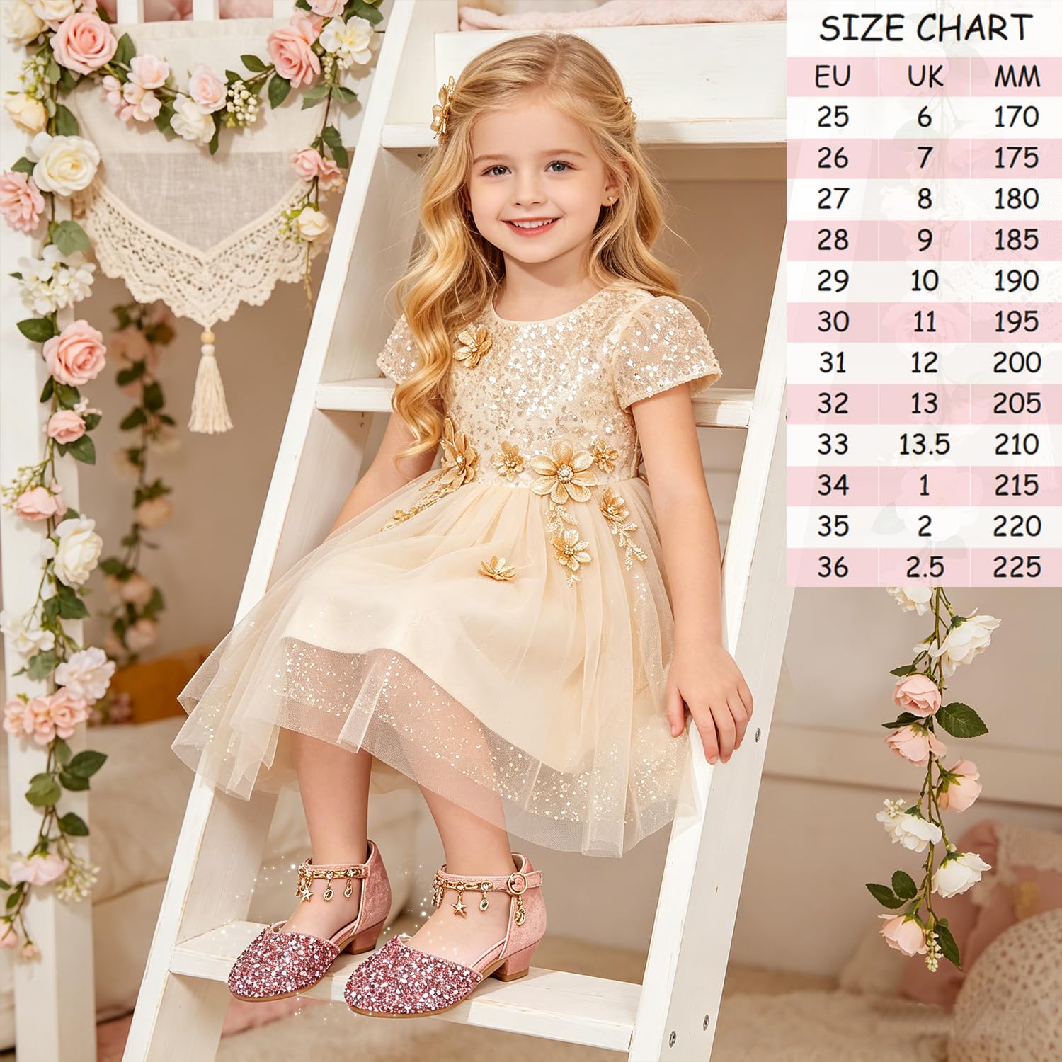 Chaussure Paillettes Princesse Fille Mary Jane Chaussures Talon Enfant Chaussures de Danse Déguisement Cosplay Chaussure Mariage Noël Anniversaire Cérémonie Fête