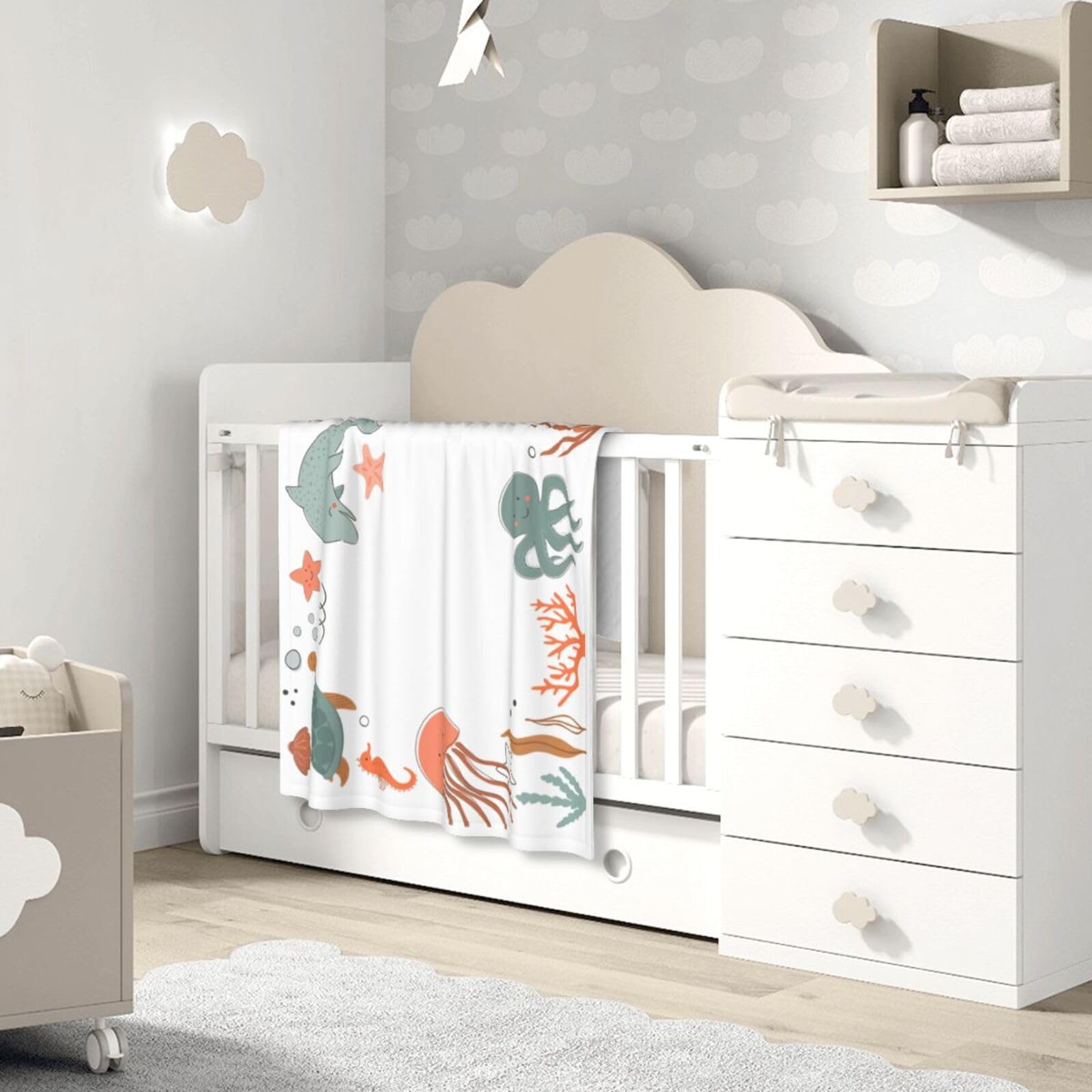Ocean Baby - Manta mensual para niñas, manta de mes de recién nacido, manta de franela suave para fondo de fotografía, regalo de ducha personalizado, océano