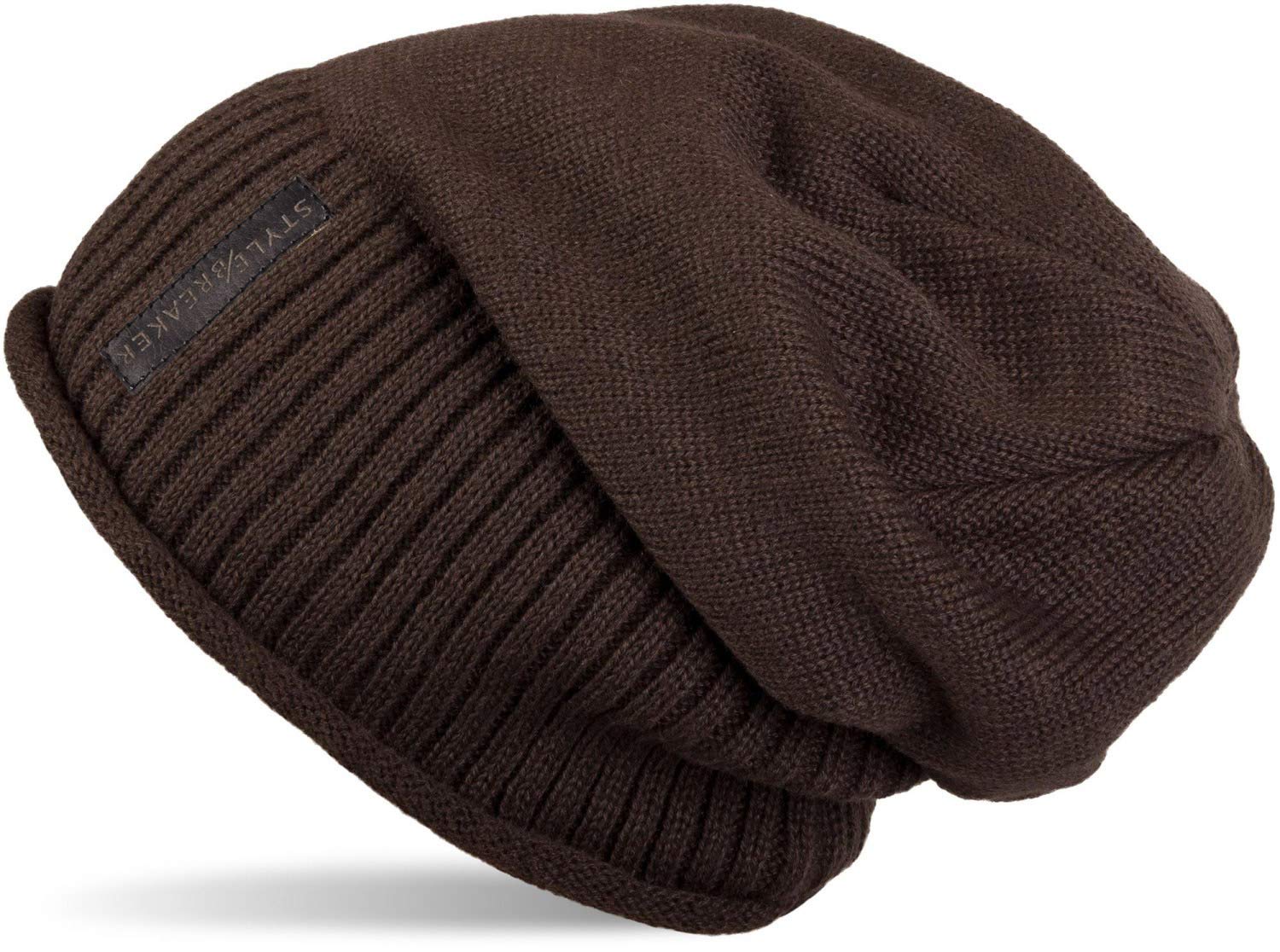styleBREAKER Warming fine Knit Slouch Beanie with an Ultra Soft Fleece Lining, Unisex 04024065, Colour:Dark Brown