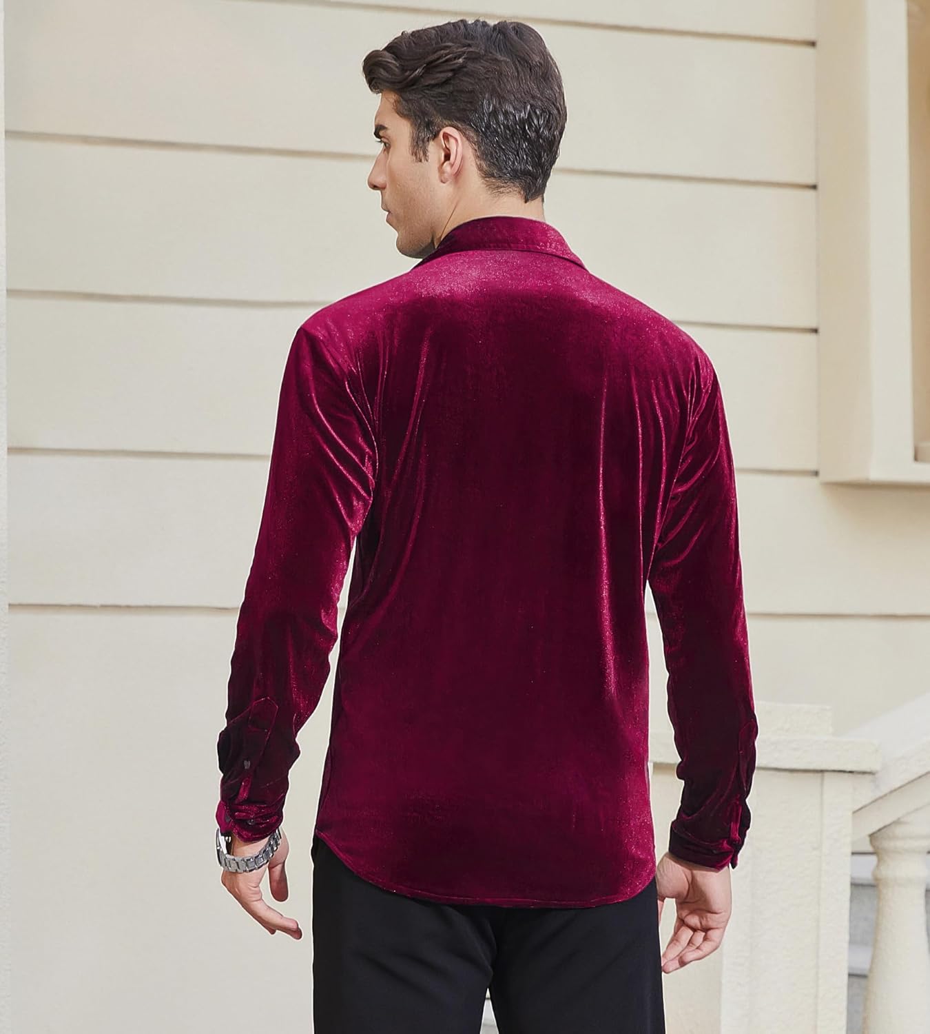 Alex Vando Mens Velvet Shirts Regular Fit Long Sleeve Soft Stretch Casual Button Down Shirt - Image 2