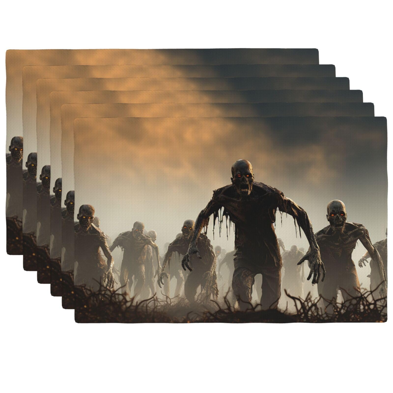 Set de table Zombie anti-tache en lin tissé résistant à la chaleur et facile à nettoyer