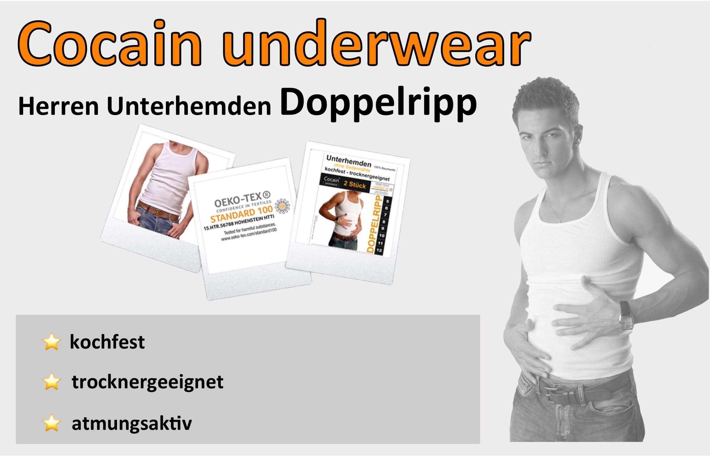 2 | 4 | 6 | Confezione da 10 Magliette da Uomo Brand Cocain - Canotta 100% Cotone - Bianco Double RIP - Taglie dalla 5 alla 12