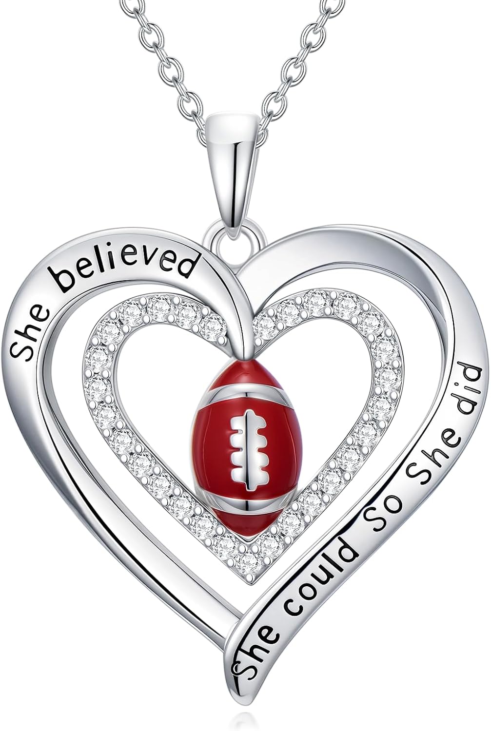 Sports Necklace for Women 925 Sterling Silver Heart Cross Soccer/Softball/Volleyball Necklace Pendant Sports Jewelry Valentines Day Mothers Day Gifts for Women