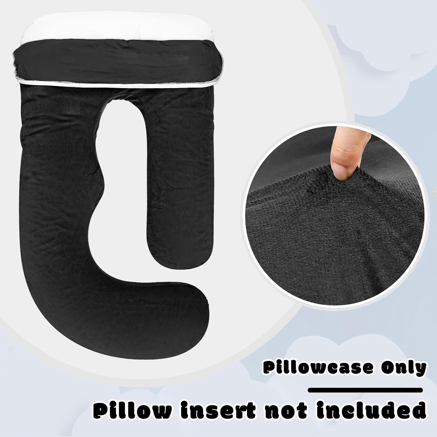 Pregnancy Pillow Cover J-Shaped Replacement Pillowcase(Cover Only), Full Body Pillow Case for Maternity Pillows, Provides Sleep and Pregnancy Support, 100% Velvet with Zipper, Universal Fit, Black