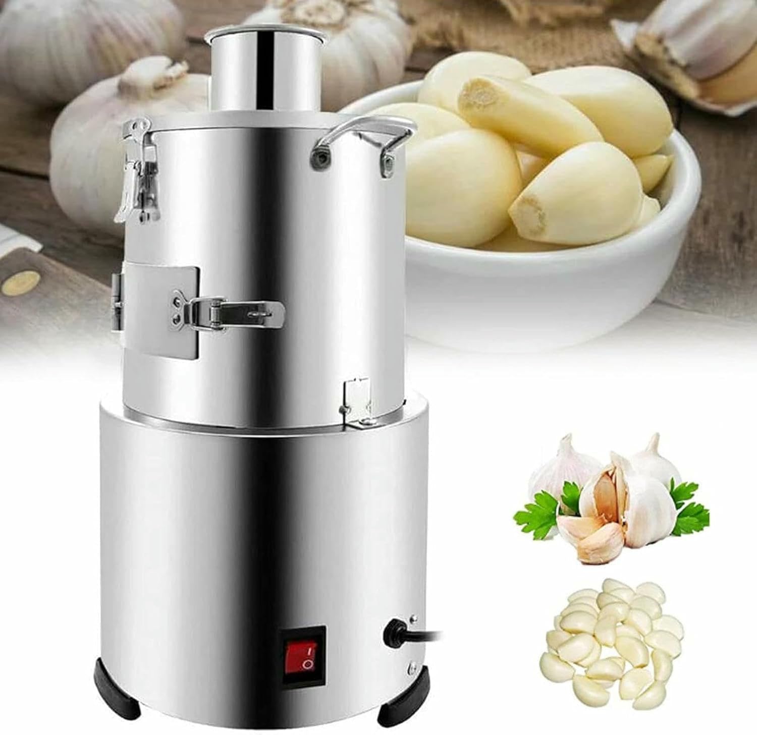 200W Electric Whole Garlic Peeling Machine, 30KG/h High Efficiency Stainless Steel Machine, Commercial Handle Portable Machine (Dried Garlic)