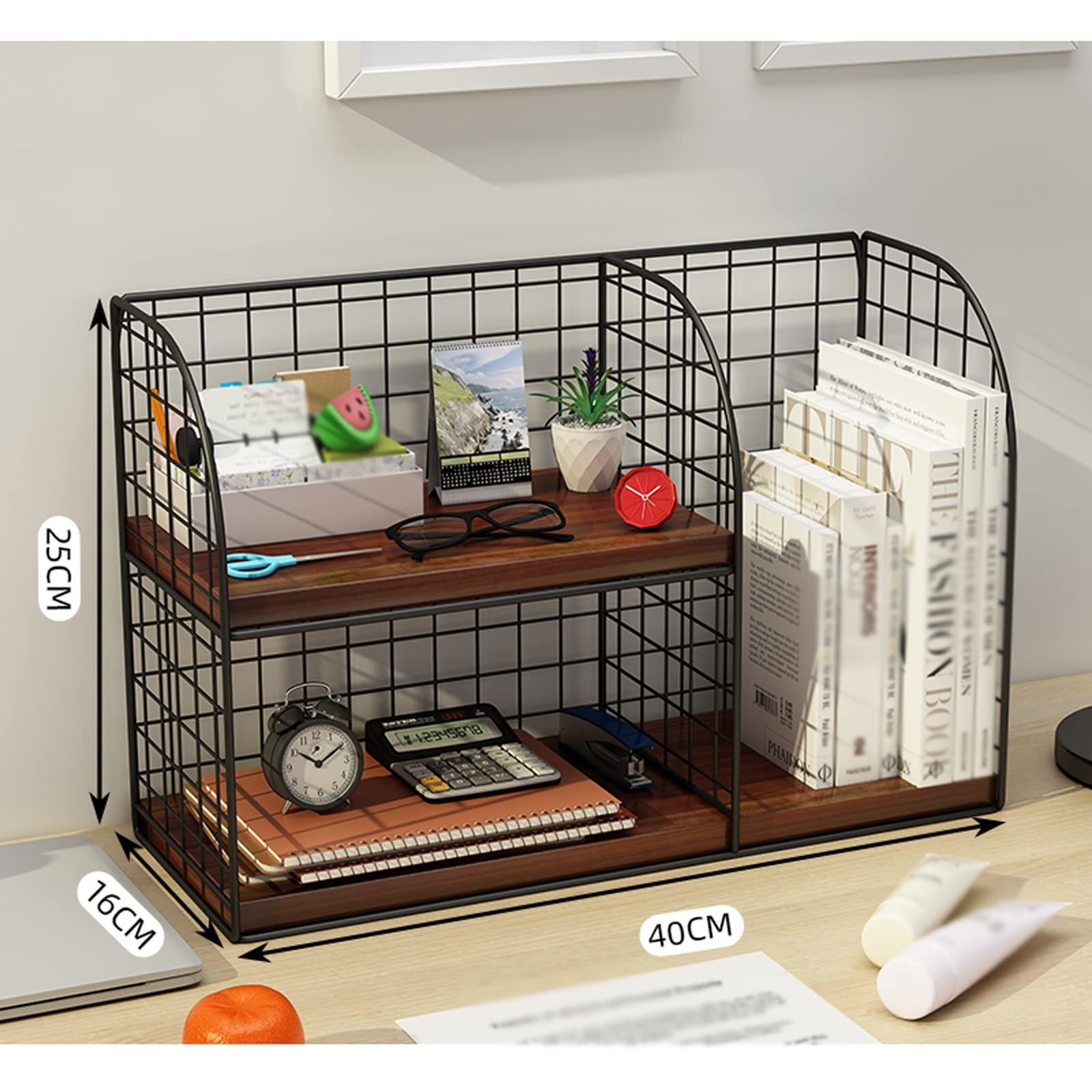 Espositore da terra Organizzatore da scrivania for ufficio con pannello bianco, organizer in rete metallica Organizzatore da scrivania nero, 15,7 x 6,2 x 9,8 pollici, 1 confezione Libreria industriale