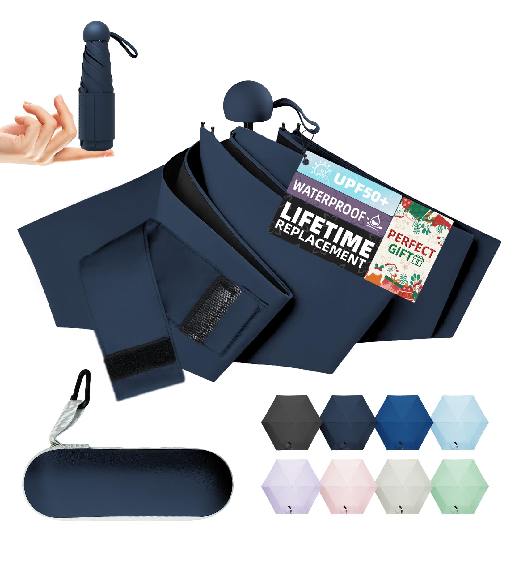 LILAC Travel Mini Umbrella Compact Small & Lightweight, UV Rain Protection, Pocket-Sized Folding Umbrellas with Quickdraw & Case for Men Women & Kids