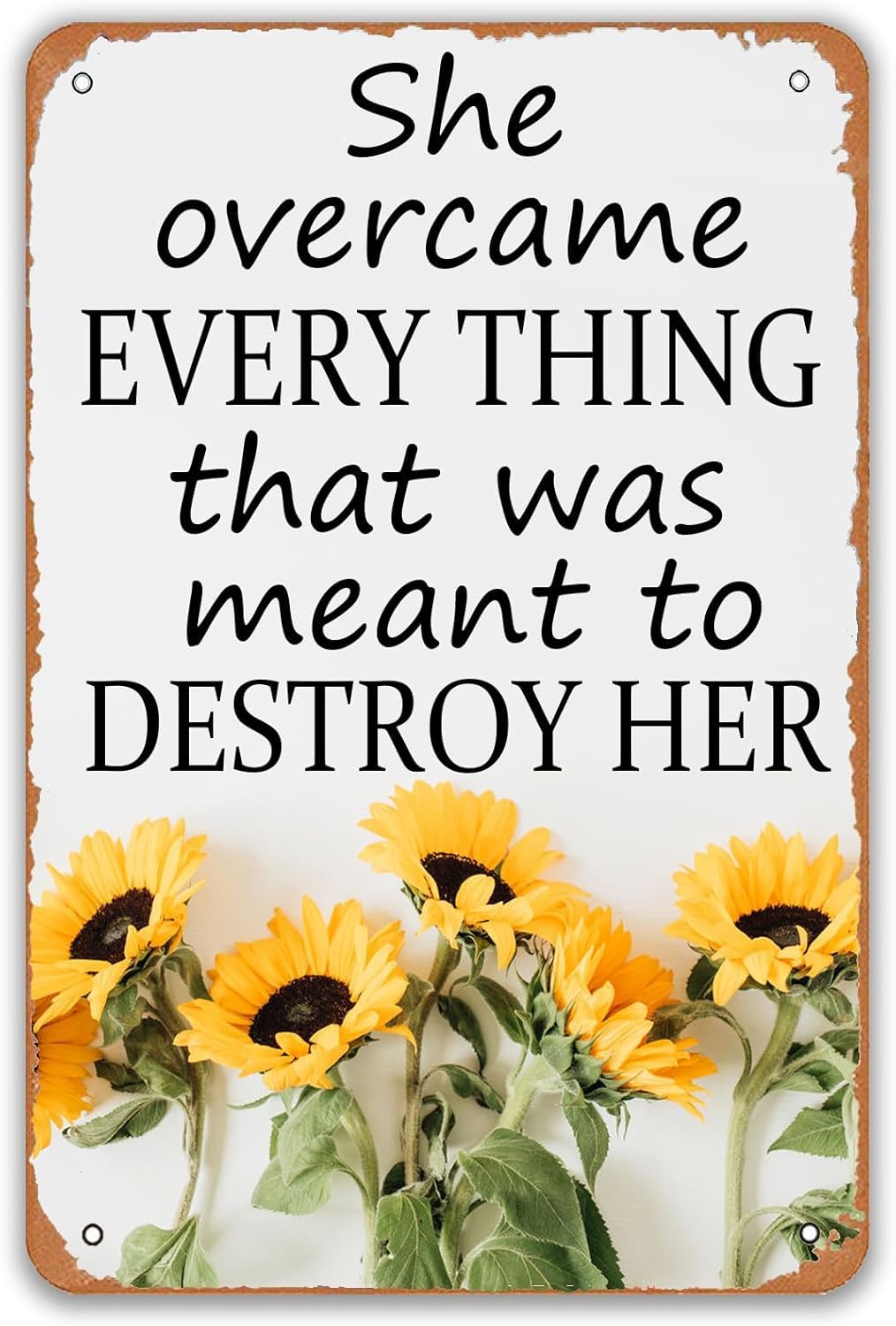 SMAZDFXX Motivational Quote Retro Metal Sign She Overcame Every Thing That Was Meant To Destroy Her Retro Tin Plaque Signs for Home Kitchen Bar Pub Cafe Farm Garden Garage Decor 12"x16"
