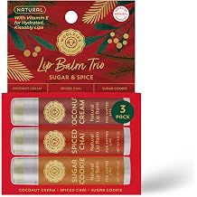 Holiday Stocking Stuffer Lip Balm Set: All-Natural Shea Butter, Beeswax, Coconut Oil, & Vitamin E Infused Lip Care (3 Pack, Sugar & Spice)