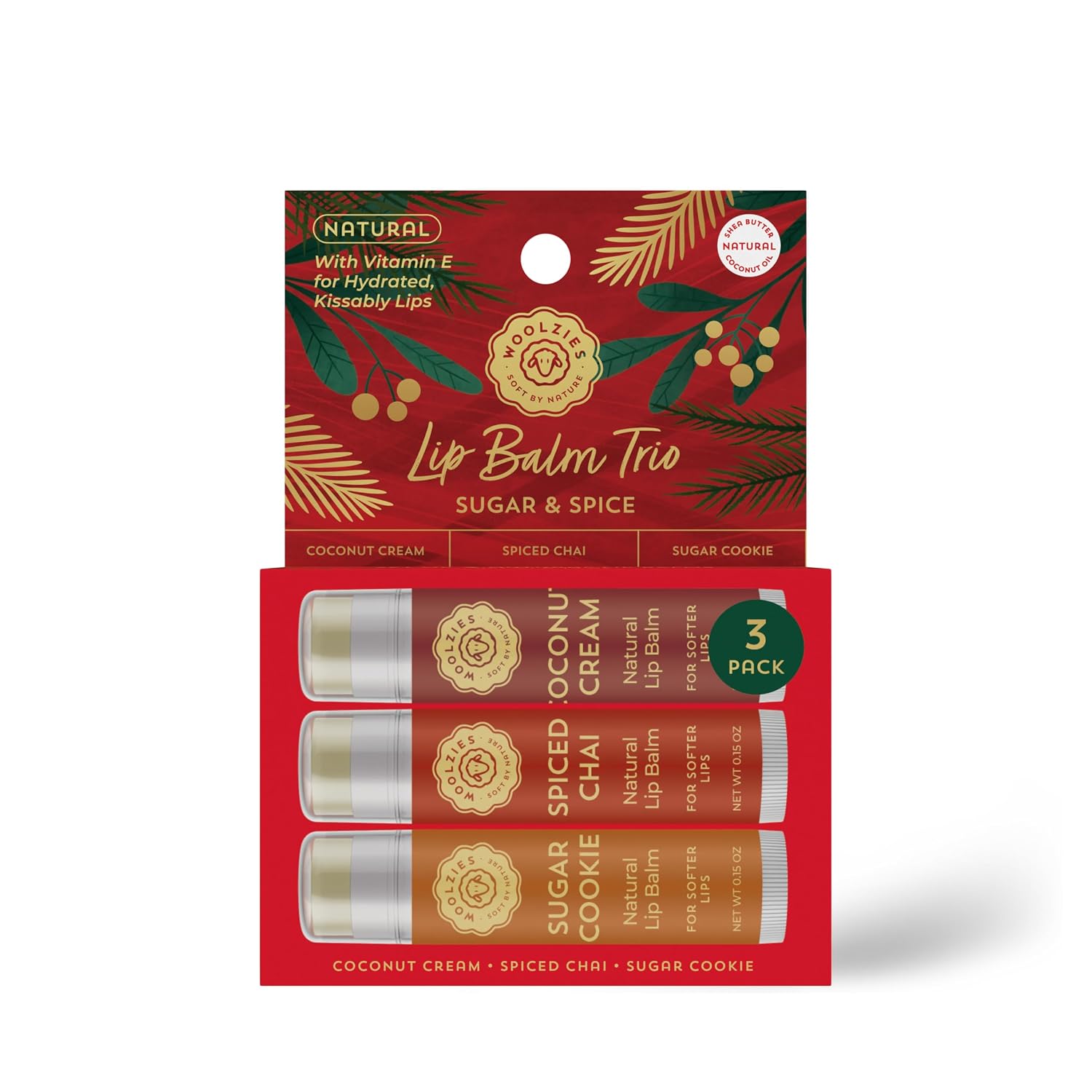 Holiday Stocking Stuffer Lip Balm Set: All-Natural Shea Butter, Beeswax, Coconut Oil, & Vitamin E Infused Lip Care (3 Pack, Let It Glow) image 3
