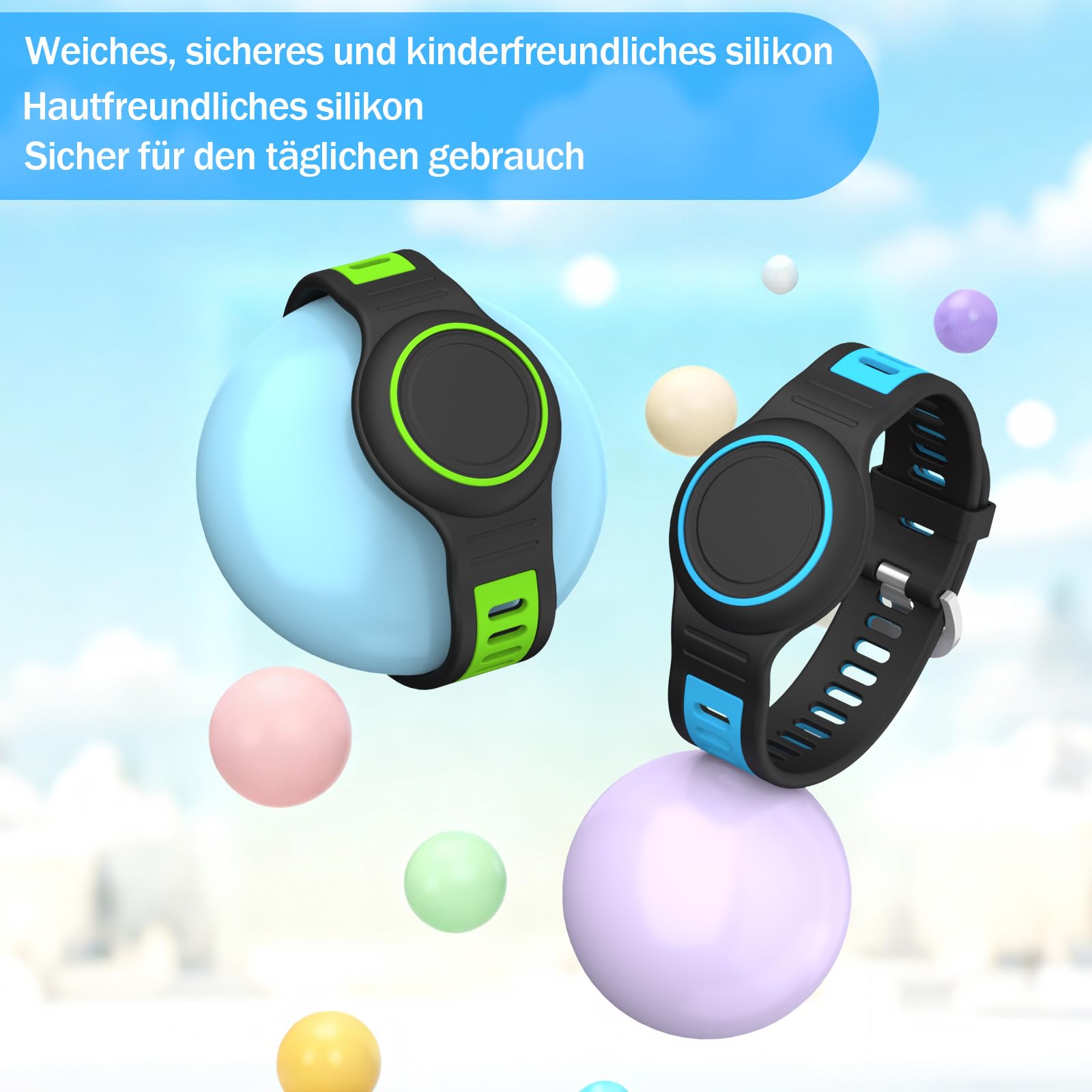 Cinturino in silicone compatibile con Apple AirTag 1° e 2° generazione, impermeabile e resistente agli urti, protezione a 360°. Include bracciali, coperture in silicone e istruzioni, accessori pratici