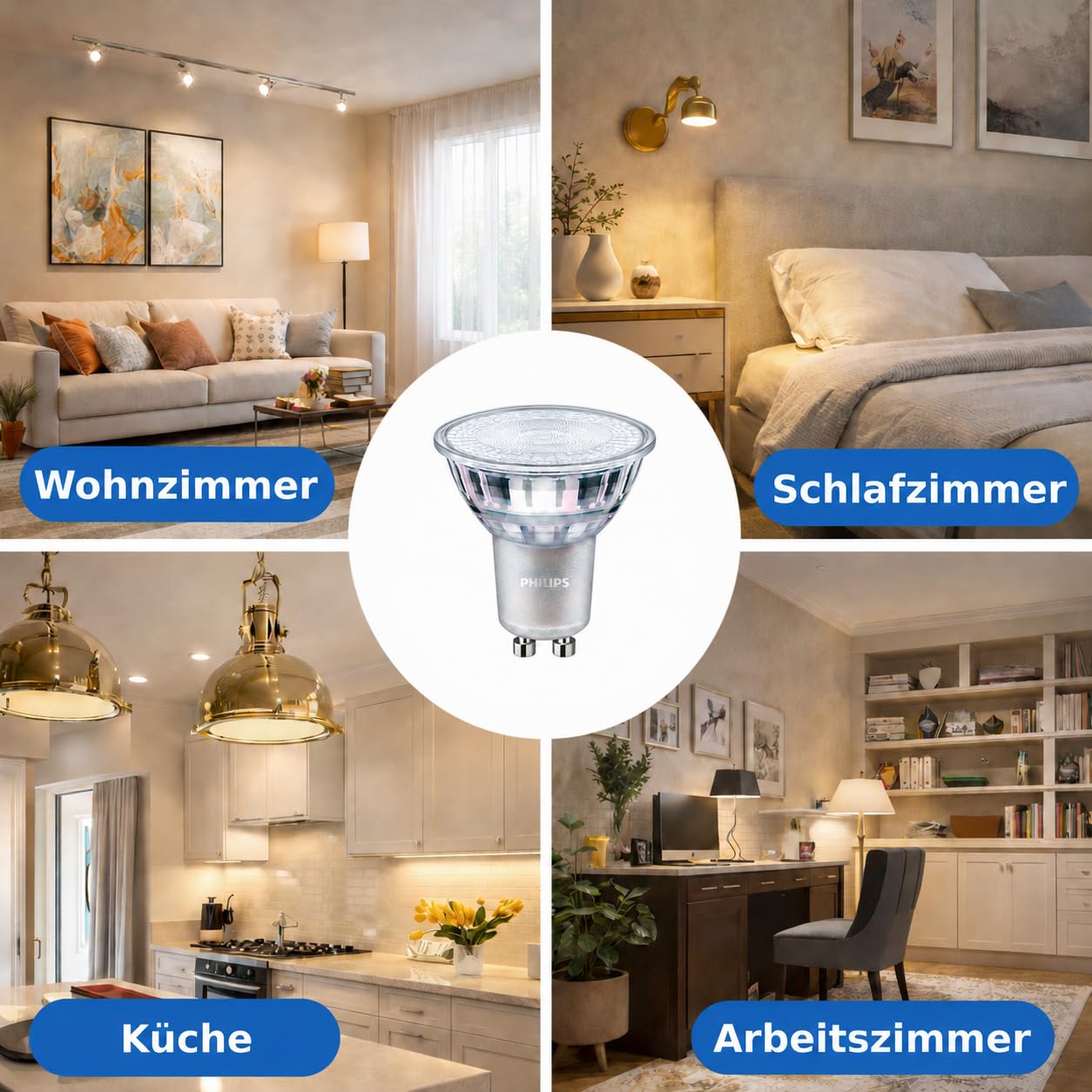 Philips 10x MASTER LEDspot PAR16 GU10, Warmweiß, 3,7 W, dimmbar, 3000 K, 365 lm, 25.000 Stunden, 50 W Äquivalent, 220-240 V 10er SPARPAKET