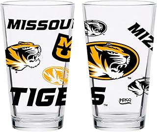 INDIGO FALLS Officially Licensed 16oz Medley Pint Glass – Set of 2 – Durable Glass Construction – Perfect for Game Day & Everyday Use (Missouri Tigers)