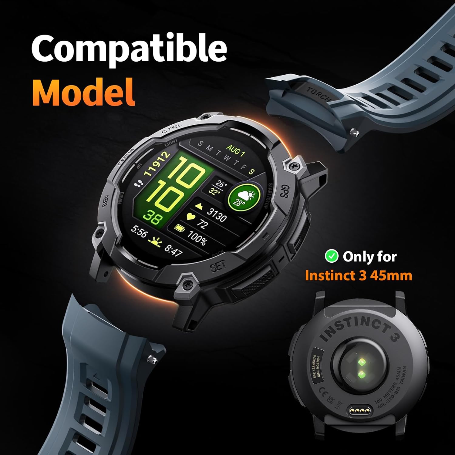 NotoCity Compatible with Garmin Instinct 3 45mm Watch Band,22mm Soft Silicone Adjustable Sport Wristband Replacement for Instinct 3 45mm Band for Men Women - Image 2