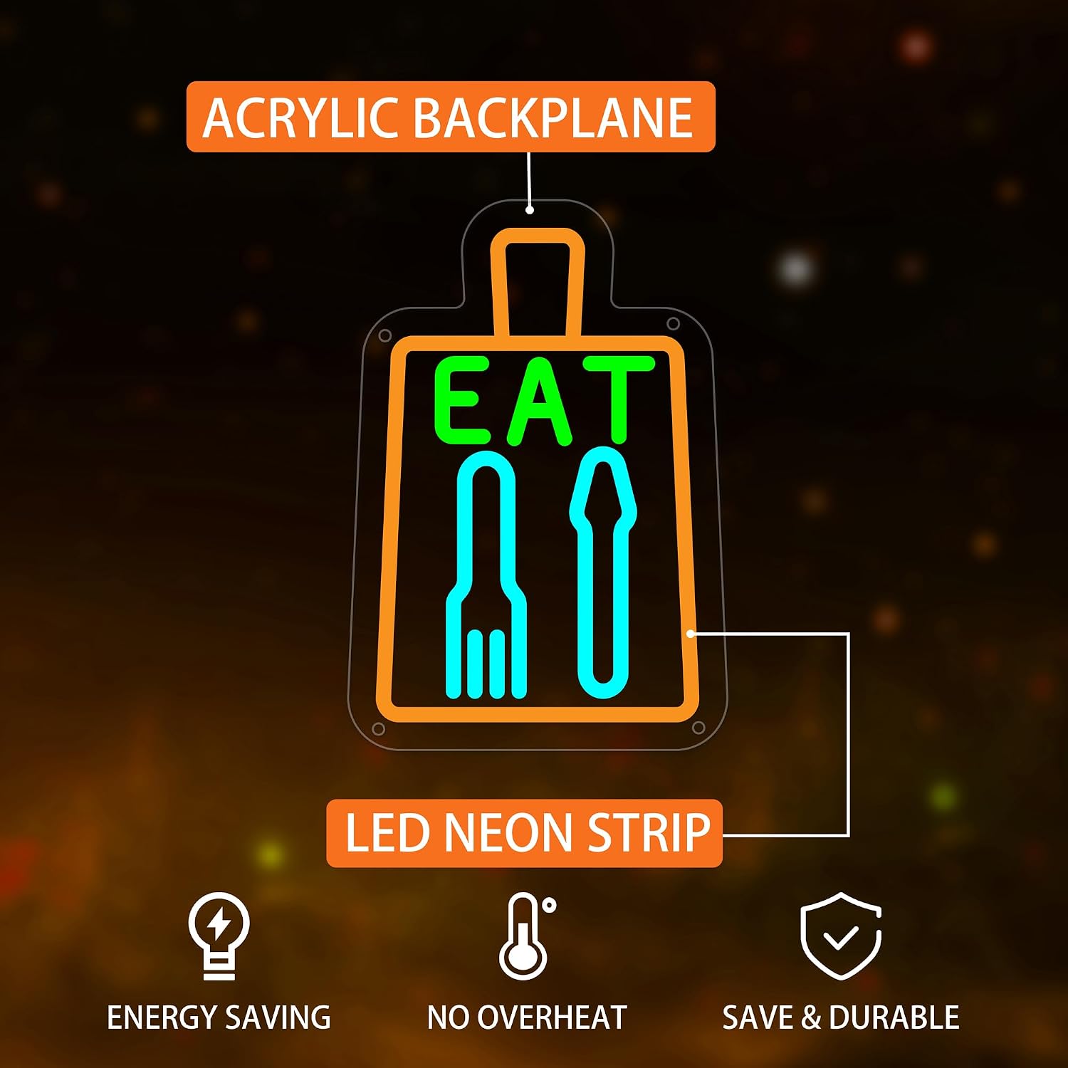Eat Neon Sign Dimmable Restaurant Order Led Light for Wall Decor Kitchen Decor Usb Powered Business Neon Light for Restaurant Store Snack Shop Fast Food Sign