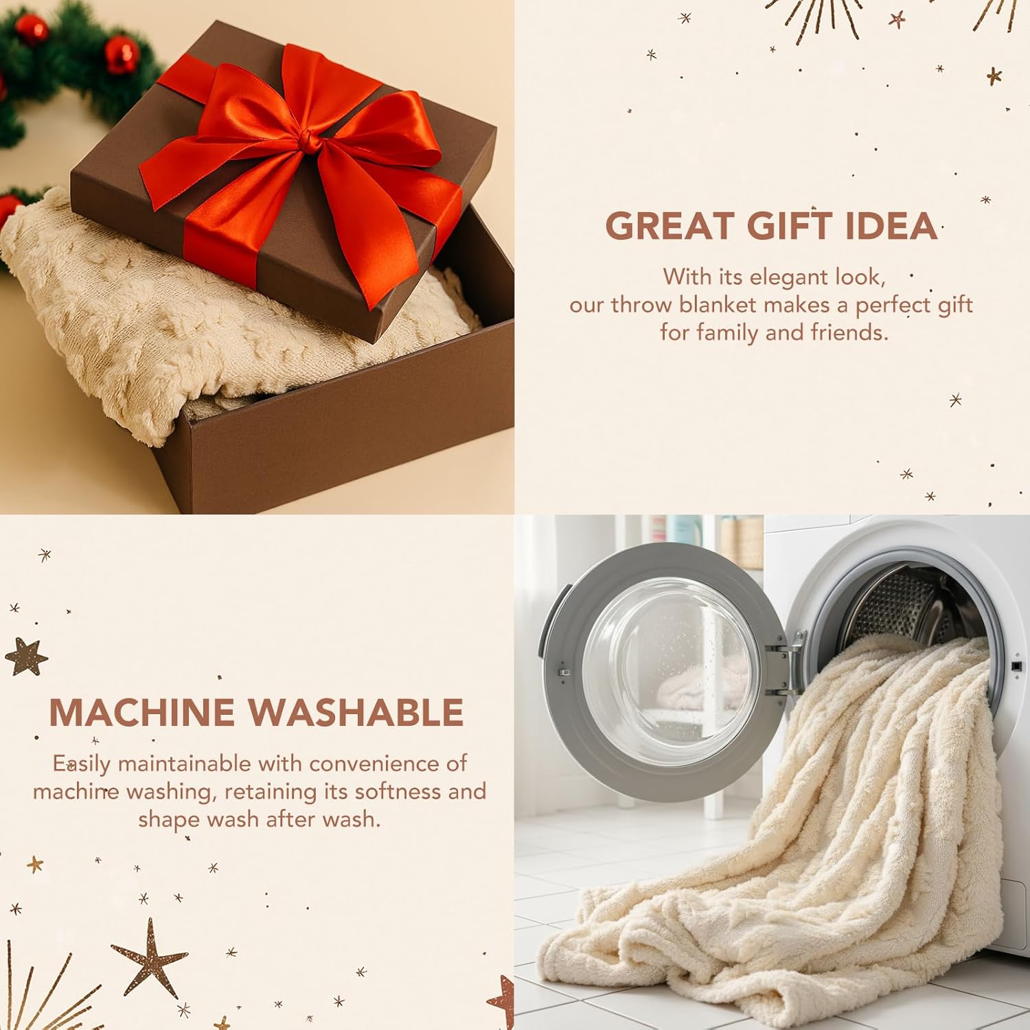 Christmas Throw Blanket 50x60 Inch,Beige 3D Xmas Tree Winter Dual Sided Soft Fluffy Plush Faux Fur Jacquard Blanket for Bed Sofa Couch Room Decor Christmas Birthdays Gifts - Image 7