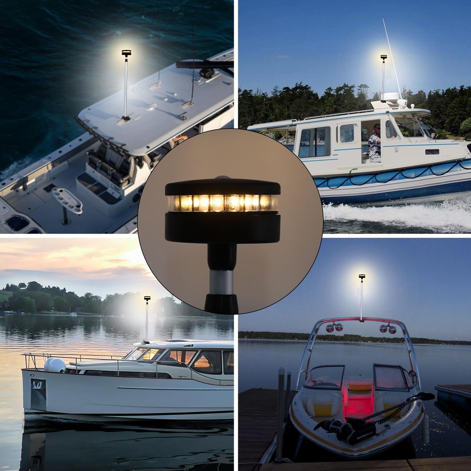 Hyuduo Luce di Navigazione a LED Prua per Barche Asta Telescopica Regolabile da 24 a 42,25 Pollici con Base Rimovibile Luce Marina Alimentata a Batteria IP67 per Piccole Imbarcazioni