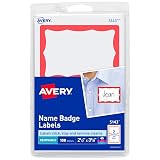 Avery Customizable Name Tags, 2-1/3" x 3-3/8", White with Red Border, 100 Removable Name Badges (05143) – view 1