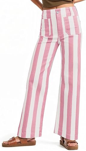 Kedera Womens Casual Striped Pants Wide Leg Trousers High Waisted Comfy Fun Pant