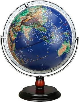 SYALEO Globo Terraqueo Illuminated World Globe W/Metal Arc & Wooden Base Desktop Light Up Globe Lamp for Kids World Map Interactive Learning for Home Teaching Easy-Read