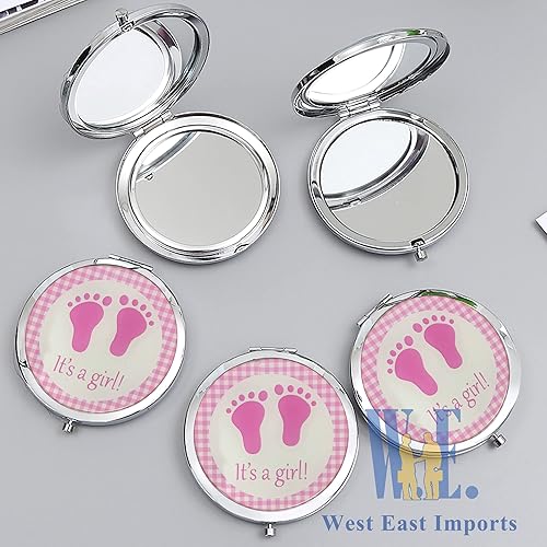 Miniatura 5 de 12 piezas de espejo compacto para baby shower, color rosa, diseño de pies de bebé, espejos de maquillaje, regalo para invitados